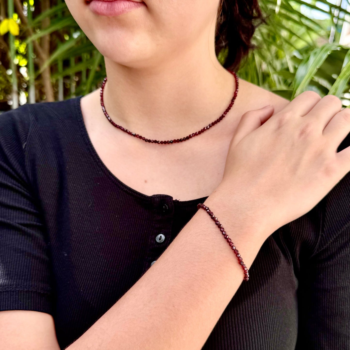Fine Pyrope Garnet gemstone bead necklace & bracelet