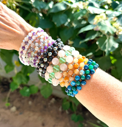 Natural Beaded Bracelets with round polished gemstone beads, handmade gemstone jewelry