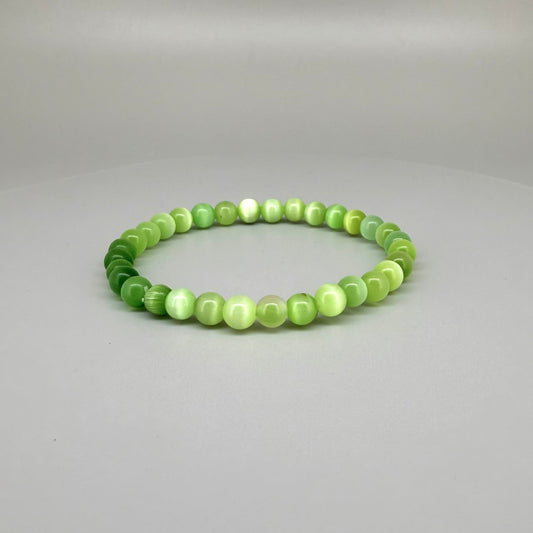 Cat’s Eye beaded bracelet, 18cm, natural shimmering grey gemstone beads on elastic stretch band.