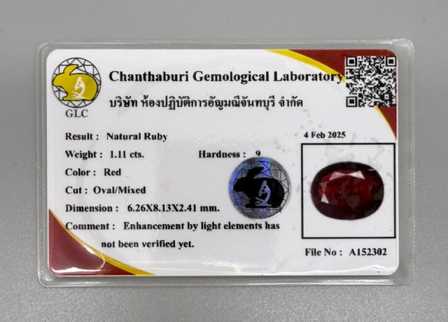 Rich Wine Red Ruby Oval - 1.11 Ct