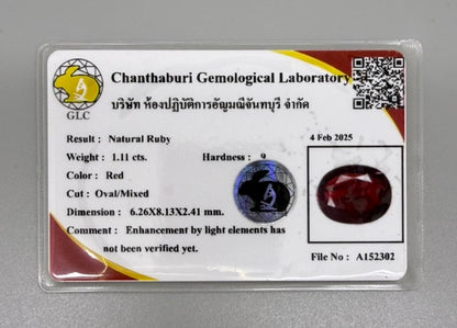 Rich Wine Red Ruby Oval - 1.11 Ct