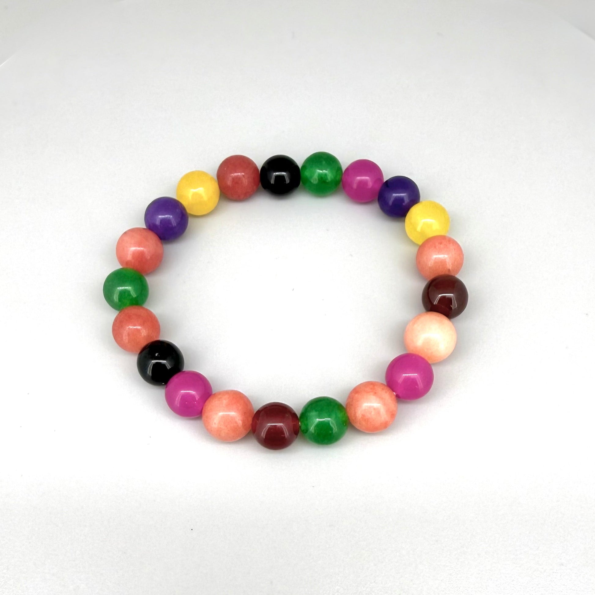 Multicolor agate beaded bracelet, natural vibrant gemstone beads on elastic stretch band.