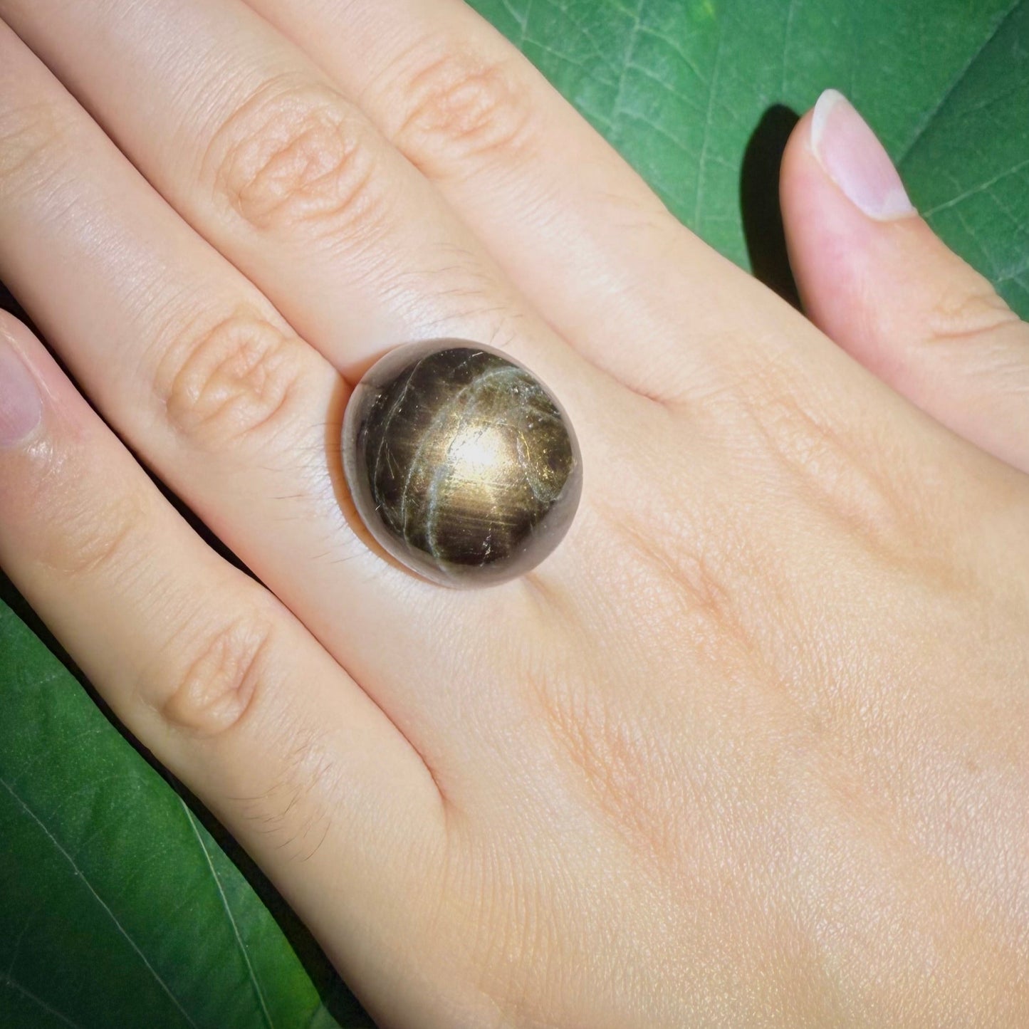 Golden-brown star sapphire cabochon, natural gemstone with subtle asterism