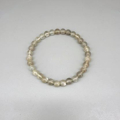 Moonstone beaded bracelet, 20cm, natural beige and earthy gemstone beads with subtle shimmer on elastic stretch band.