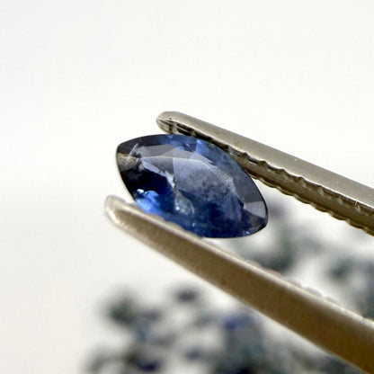 13.2 ct natural sapphire lot from Thailand, marquise cut stones in mid-to-dark vibrant blue hues.
