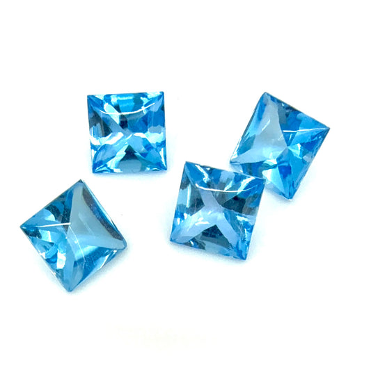 Swiss Blue Topaz Set Princess Cut 5.46 Ct