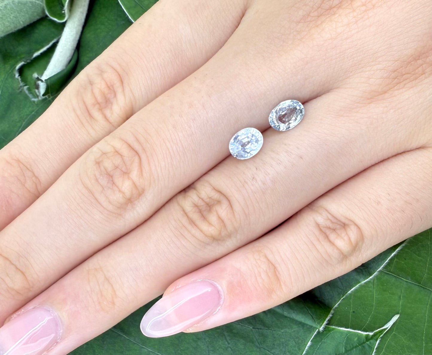 White Blue Aquamarine Set Oval 2 Ct