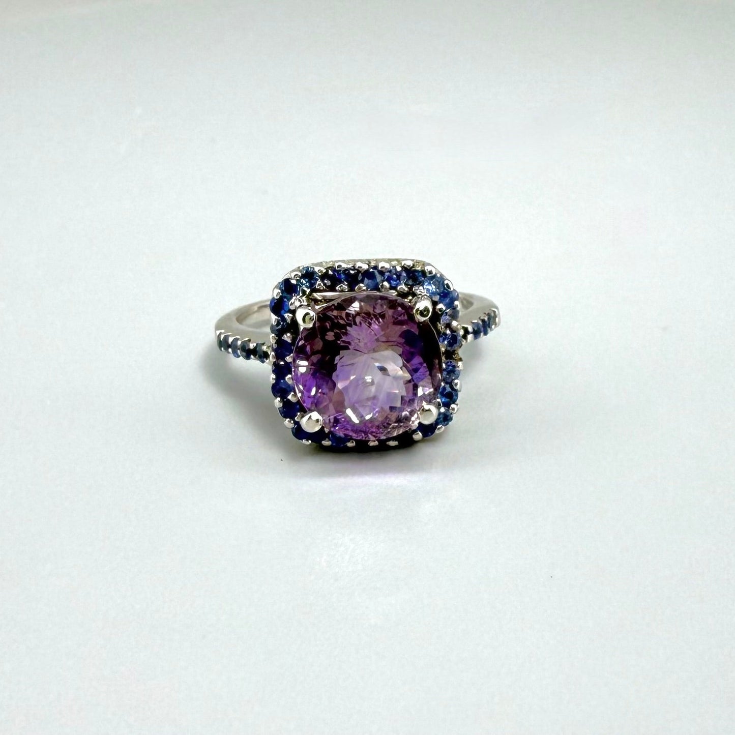 Ring Amethyst Sapphire silver white gold plated