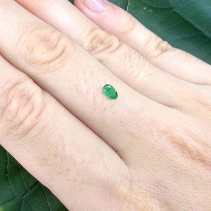 0.18 ct natural untreated Zambian emerald, oval faceted with vivid bluish-green color.