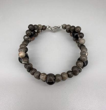 Jasper and onyx beaded bracelet, earthy brown and black natural gemstone beads with lobster claw clasp.