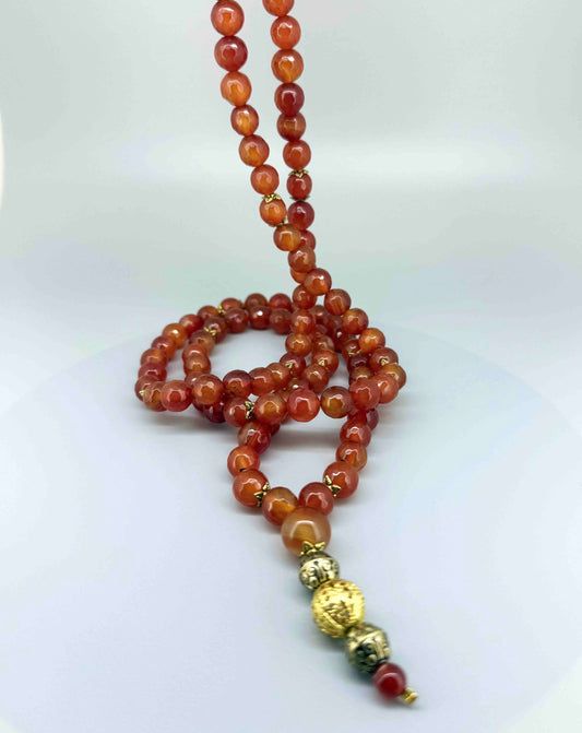 Carnelian mala necklace – natural gemstone beads, handmade meditation jewelry