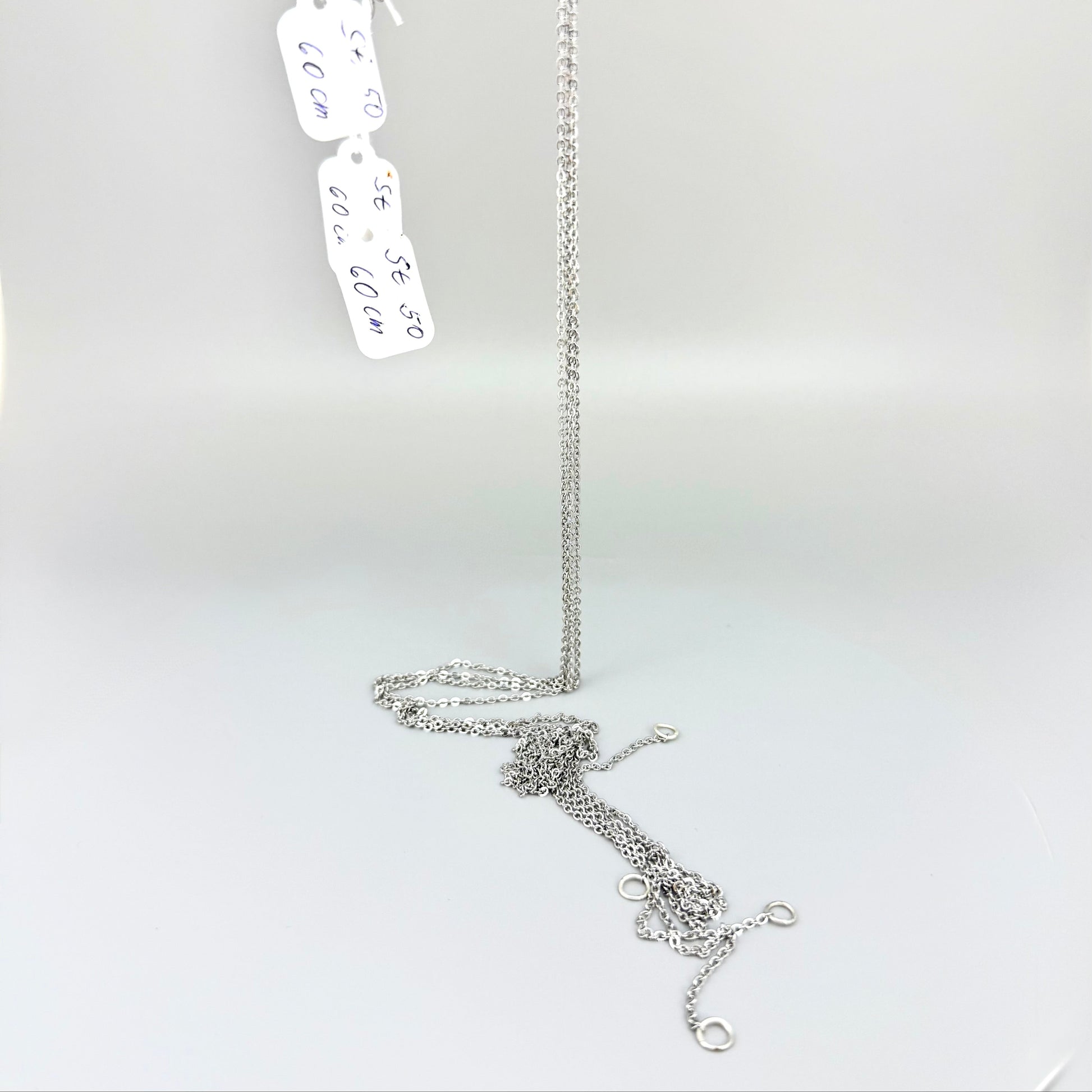60cm stainless steel chain with polished finish, elegant and durable, ideal for pairing with gemstone pendants.