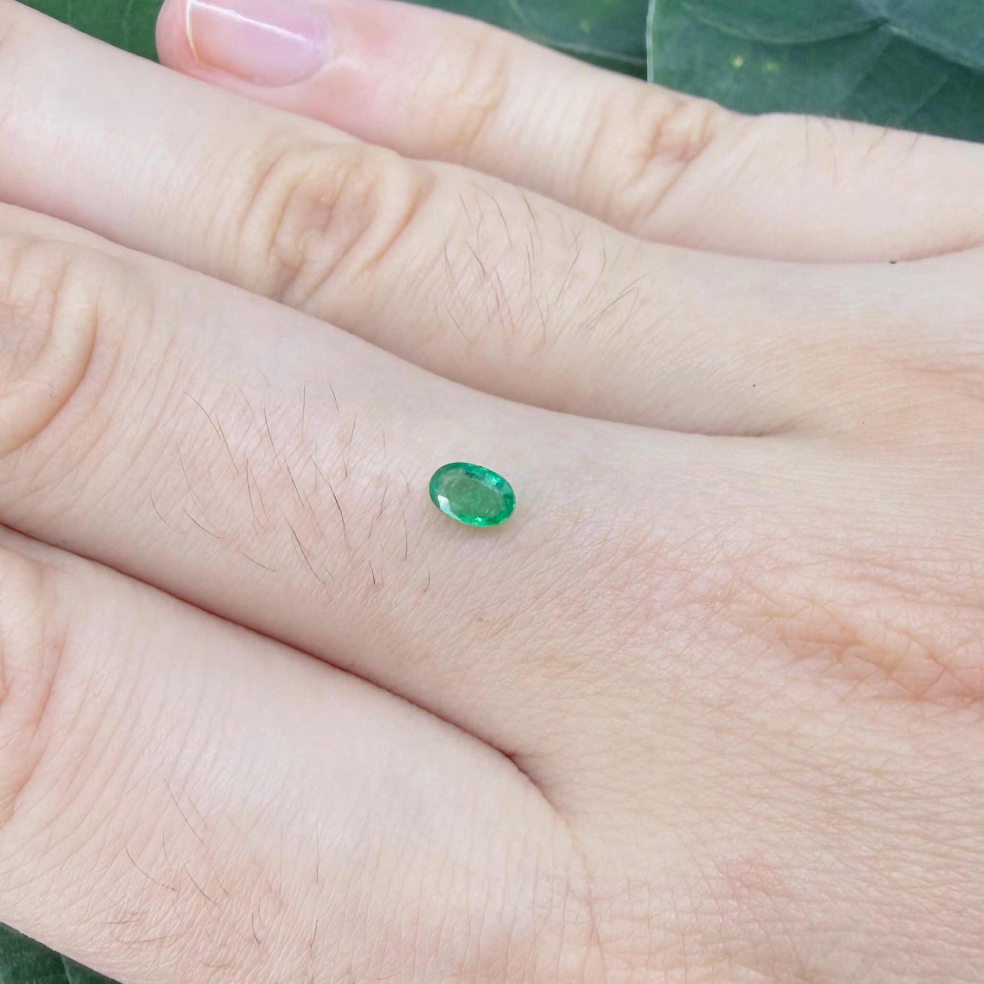 0.16 ct natural untreated Zambian emerald, oval faceted with vivid bluish-green color.