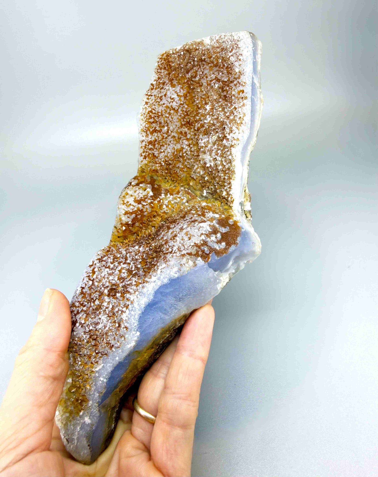 Untreated blue chalcedony rough with cloudy milky texture, natural quartz stone