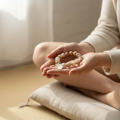 Sunstone mala bracelet made from natural sunstone beads, symbolizing joy, vitality, and confidence.