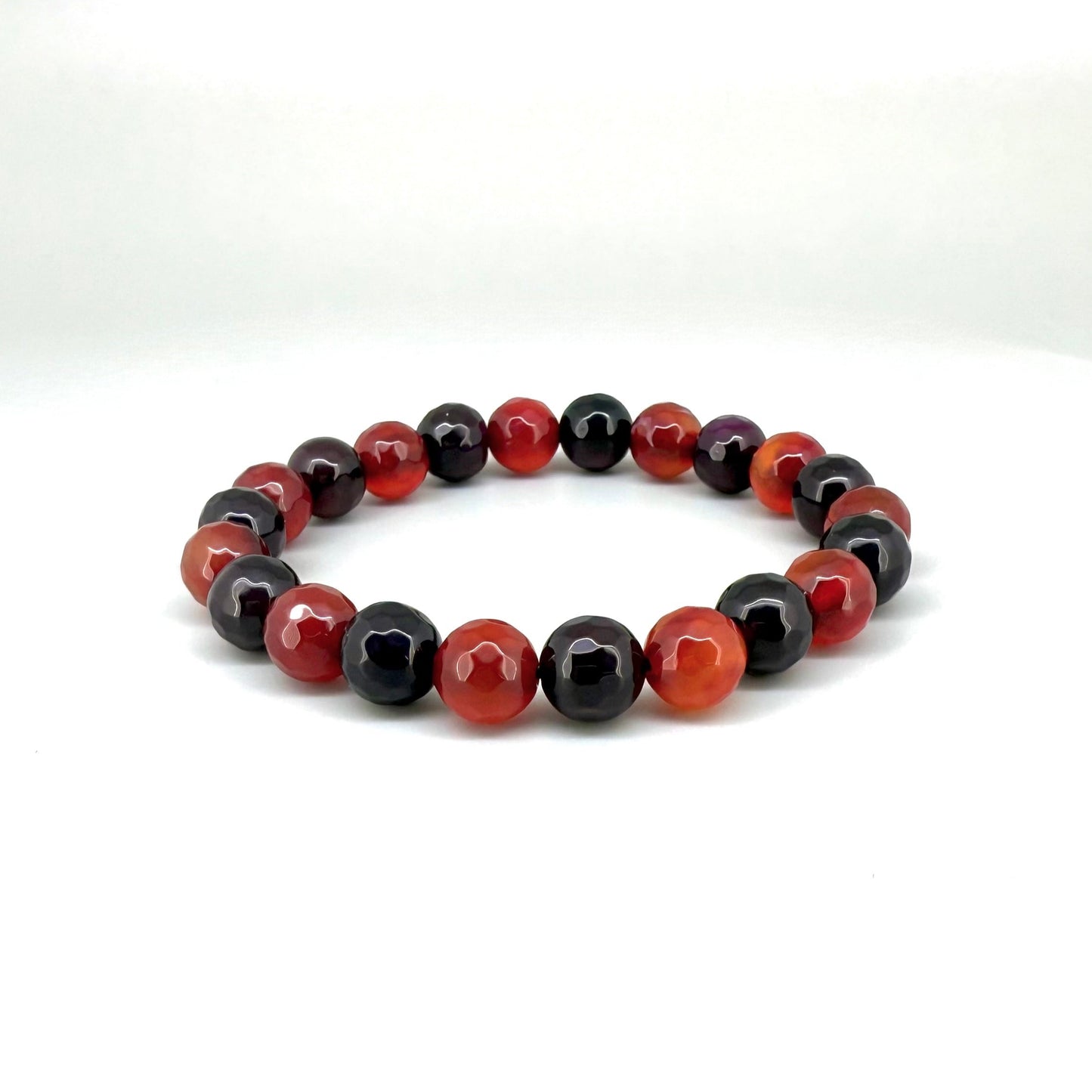 Agate beaded bracelet, natural red and black gemstone beads on elastic stretch band.