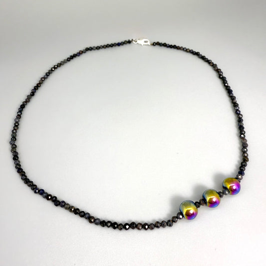 Fine Sapphire & Hematite gemstone bead Necklace