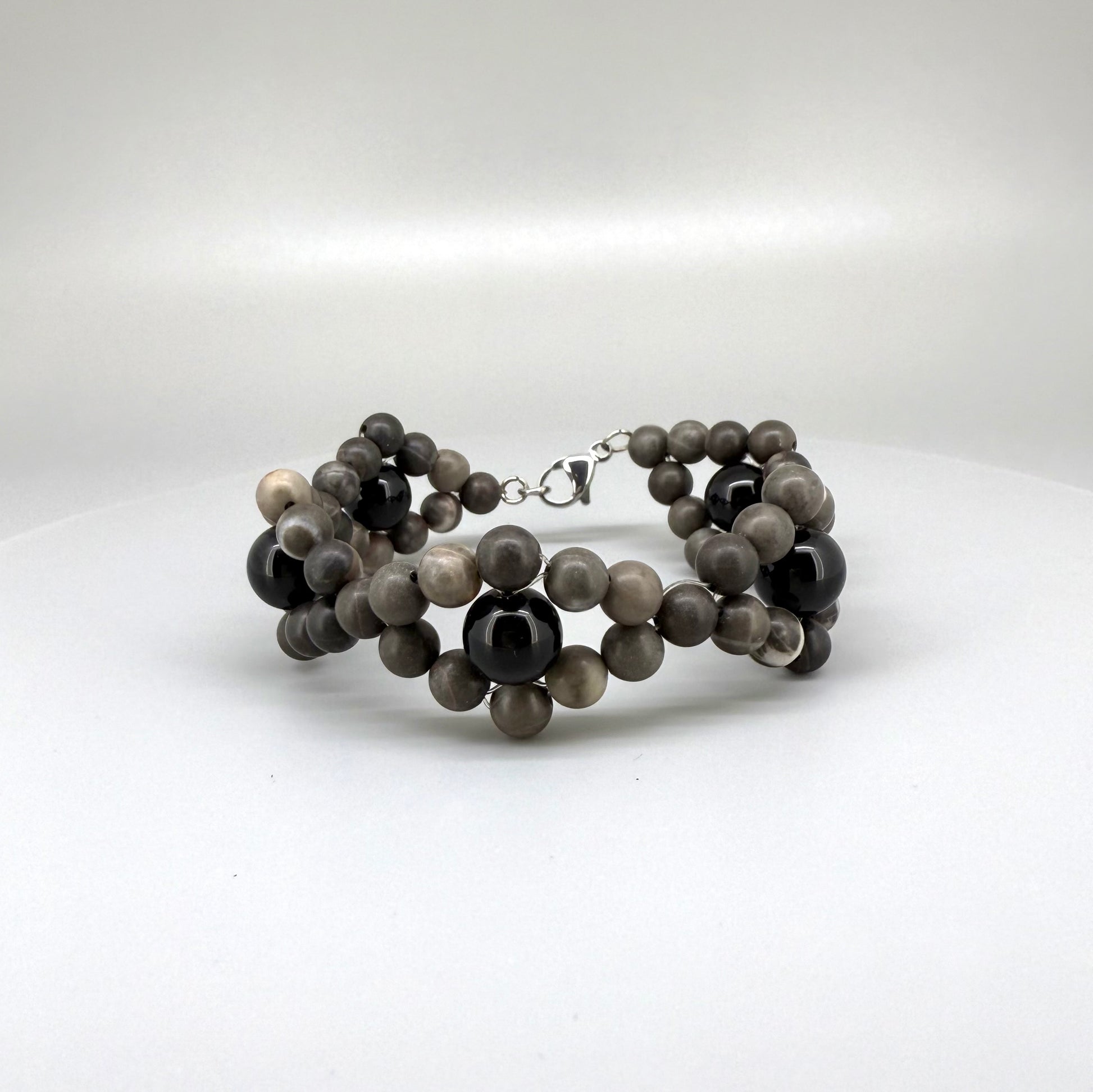 Jasper and onyx beaded bracelet, earthy brown and black natural gemstone beads with lobster claw clasp.