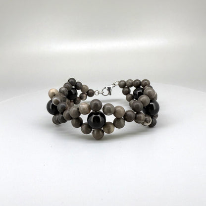 Jasper and onyx beaded bracelet, earthy brown and black natural gemstone beads with lobster claw clasp.