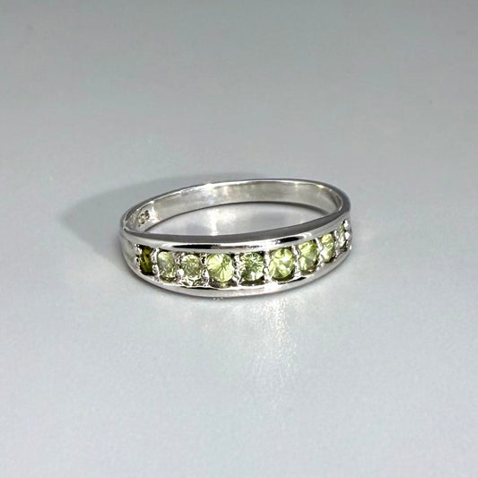 Ring green Sapphire silver white gold plated
