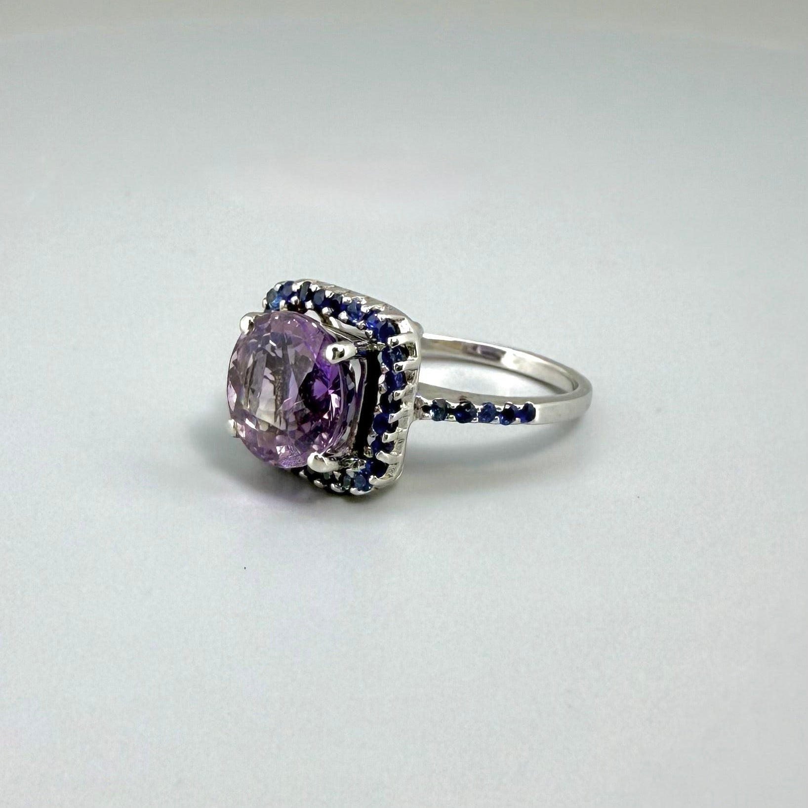 Ring Amethyst Sapphire silver white gold plated