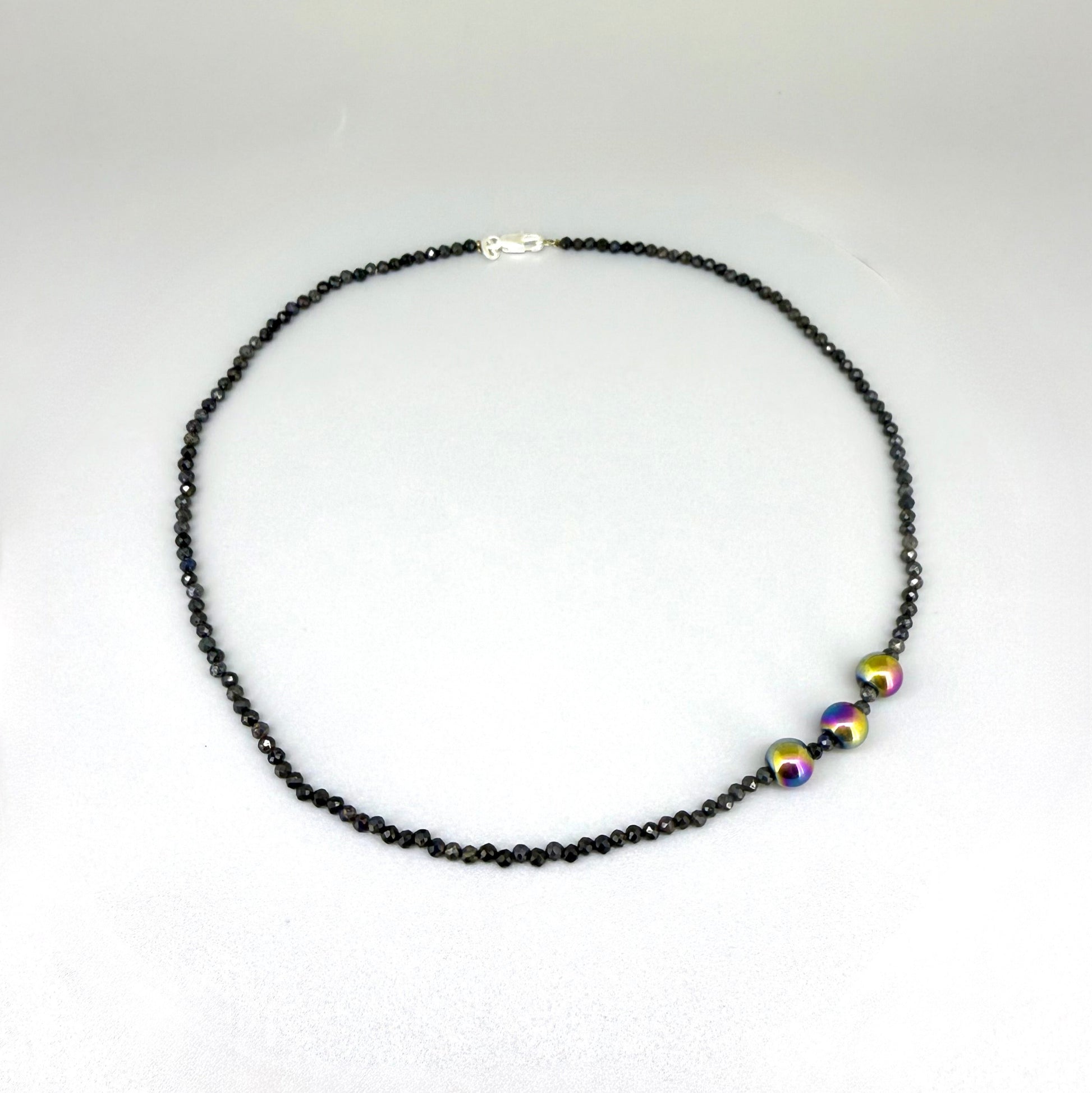 Fine Sapphire & Hematite gemstone bead Necklace