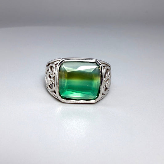 White gold plated silver ring with Chalcedony 