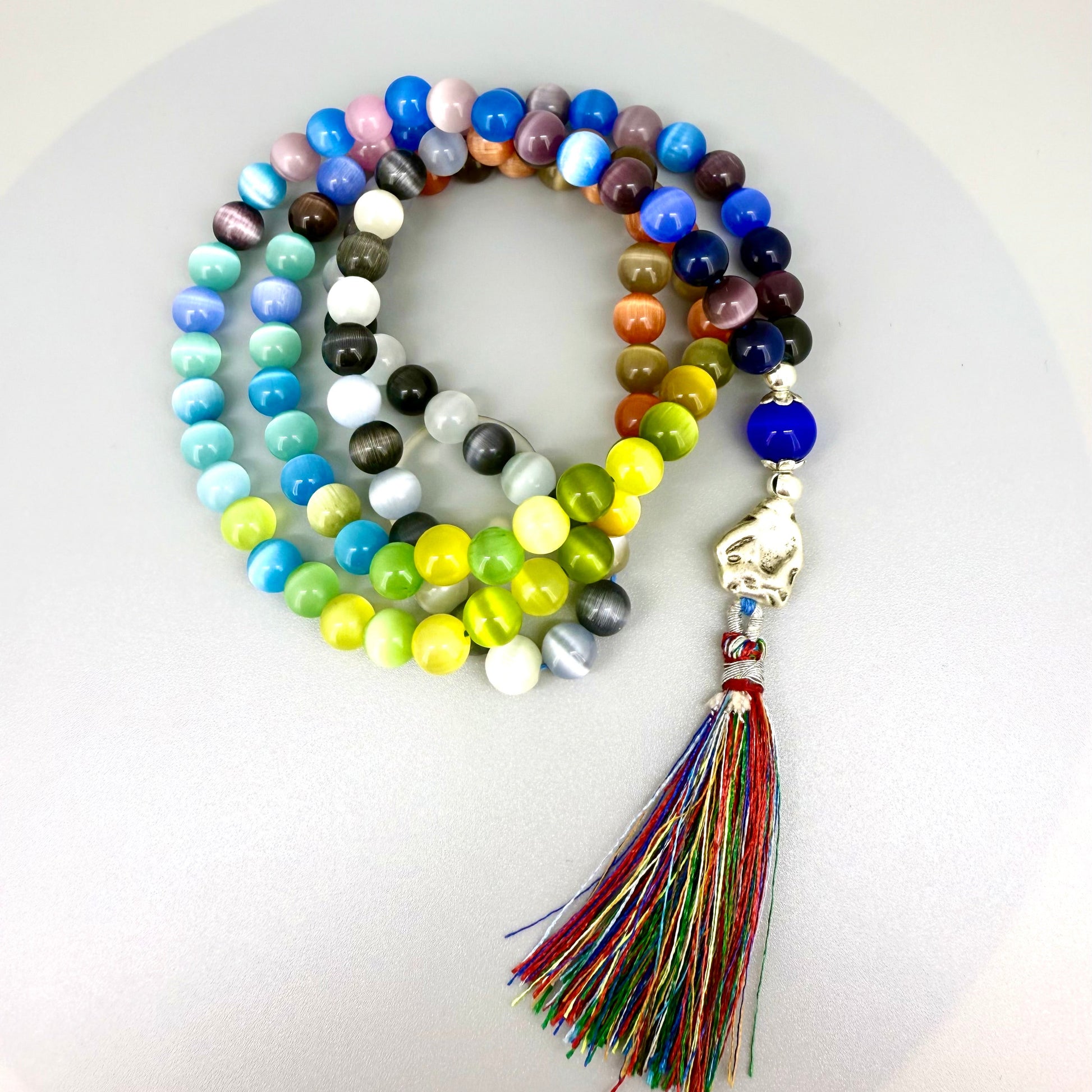 Cat's Eye mala necklace – natural gemstone beads, handmade meditation jewelry