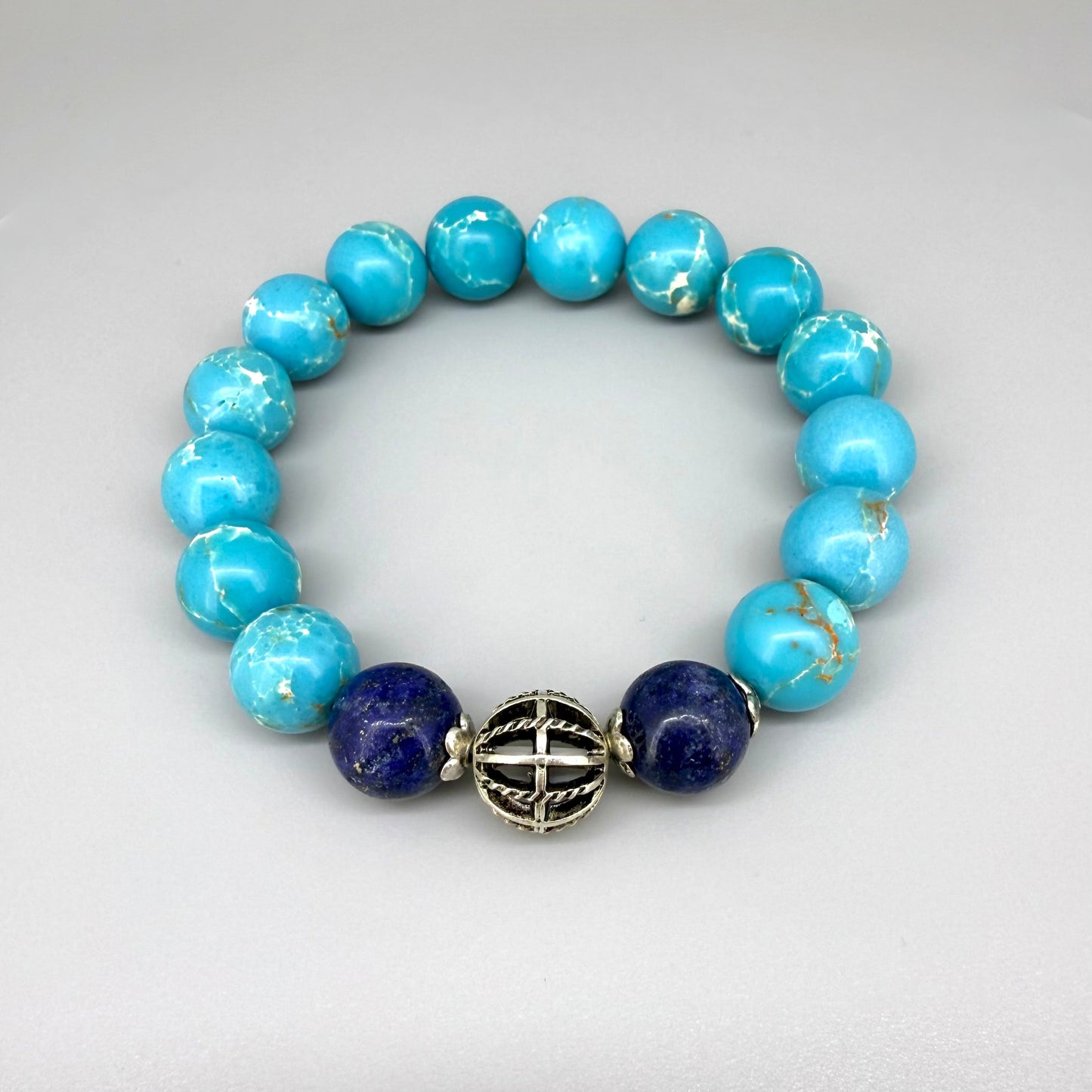 Variscite beaded bracelet, natural turquoise gemstone beads with subtle matrix patterns on elastic stretch band.
