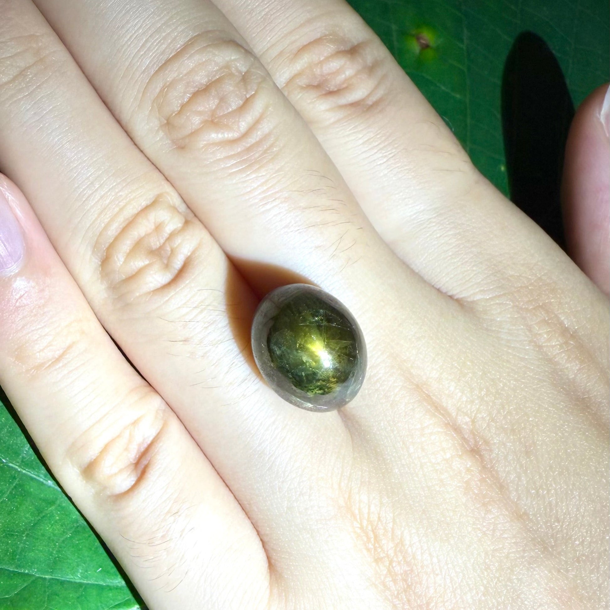 Golden-brown star sapphire cabochon, natural gemstone with subtle asterism