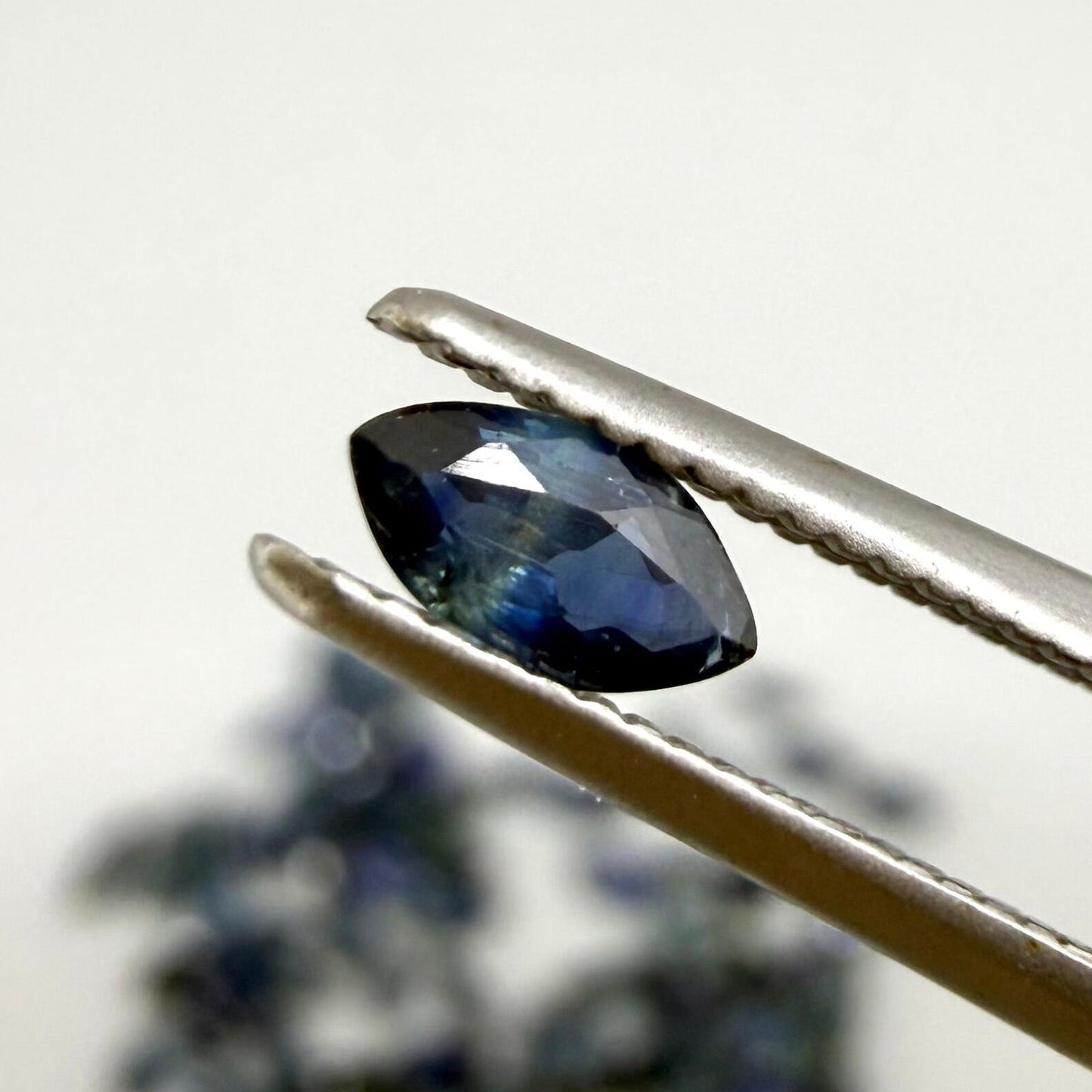 13.2 ct natural sapphire lot from Thailand, marquise cut stones in mid-to-dark vibrant blue hues.