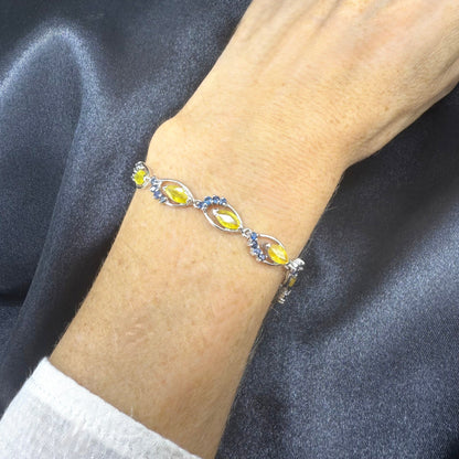 Sapphire bracelet with yellow and blue gemstones set in white gold plated silver