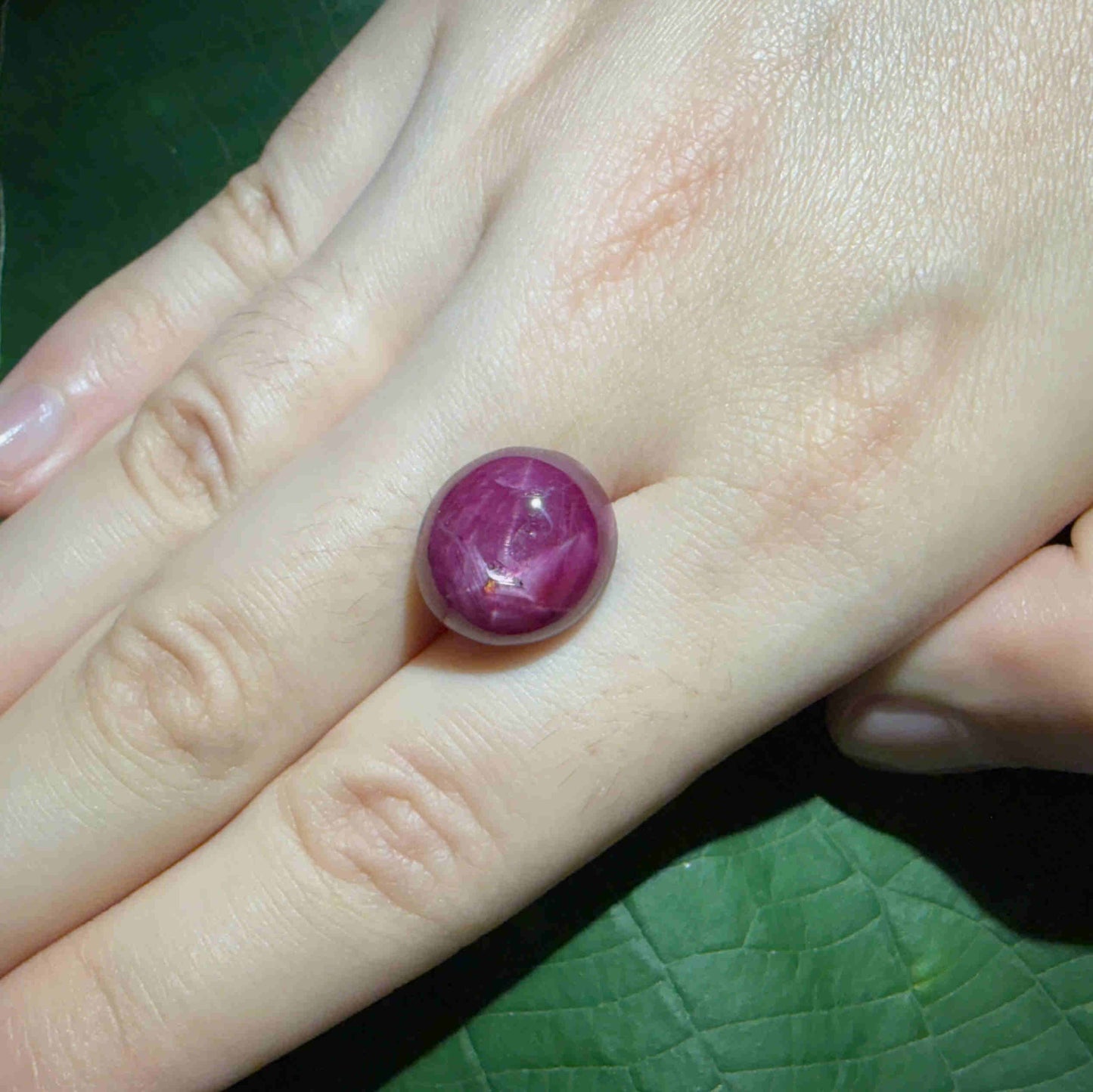 19.1 ct natural Star Ruby cabochon with visible star effect, deep red color and polished dome shape."