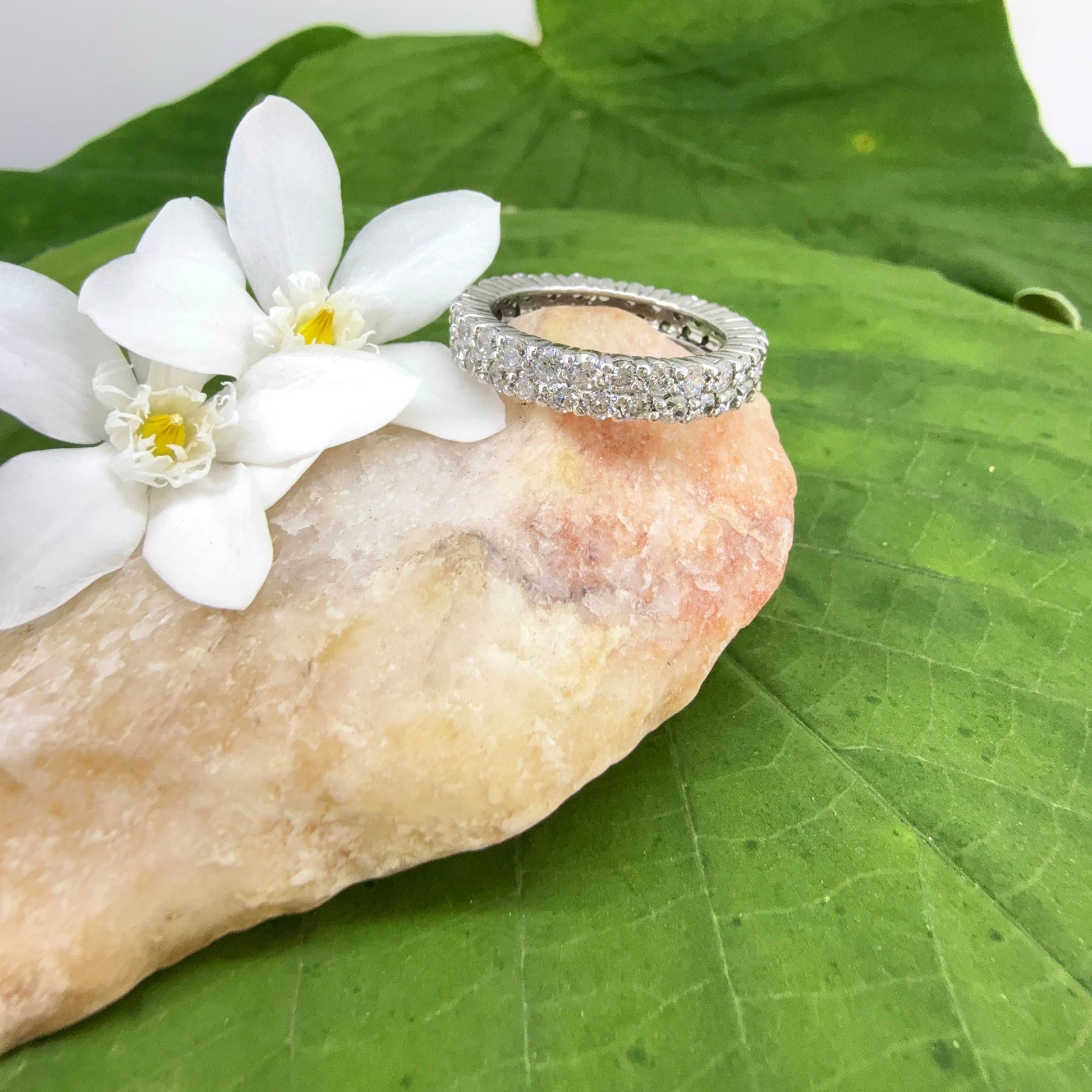 White gold plated silver ring cubic zirconia
