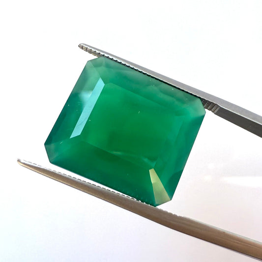 Natural Vibrant Green Chalcedony gemstone, radiant cut