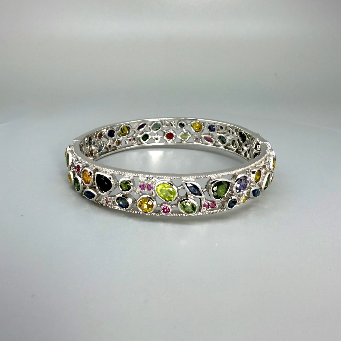 Silver Bracelet Sapphires multicolor white gold plated