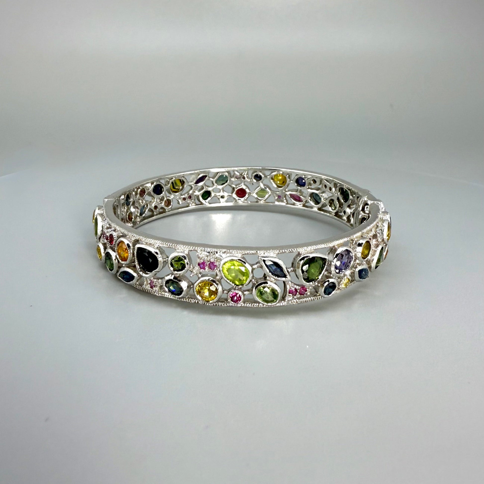 Silver Bracelet Sapphires multicolor white gold plated