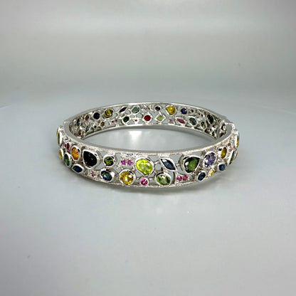 Silver Bracelet Sapphires multicolor white gold plated