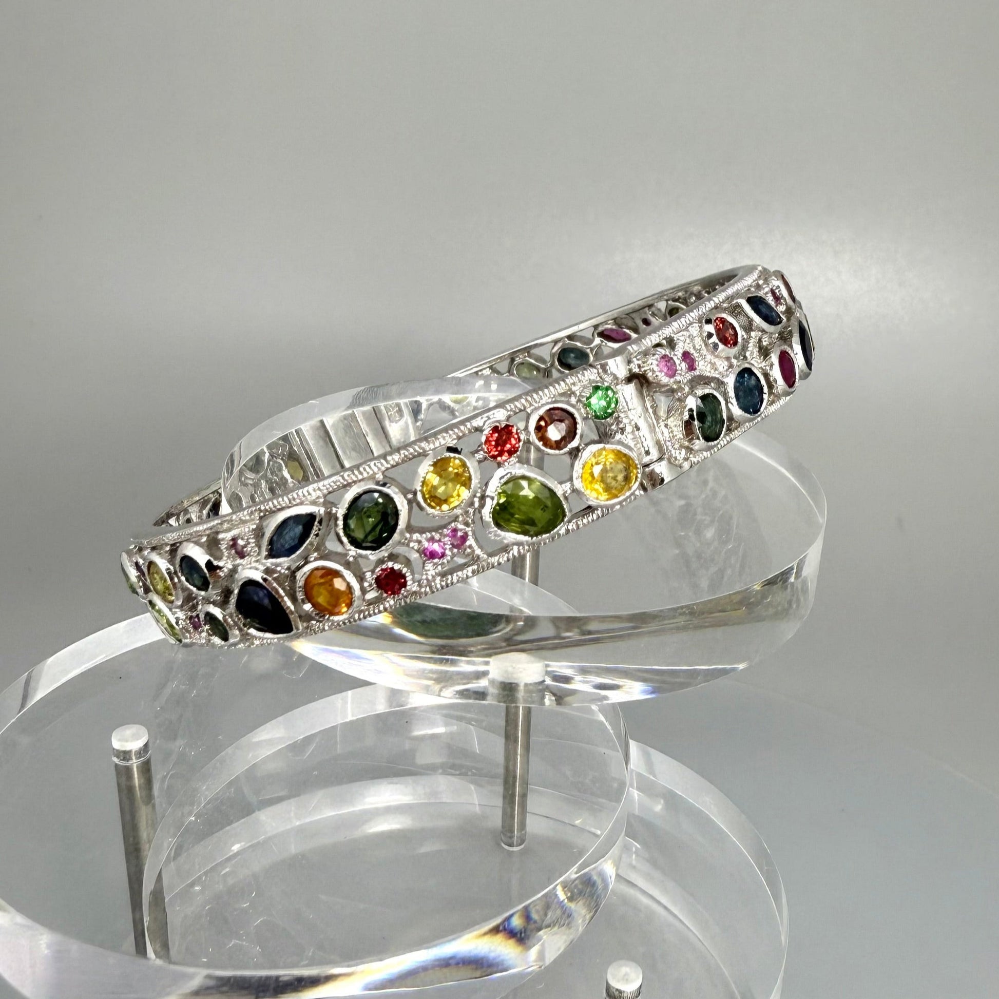 Silver Bracelet Sapphire multicolor white gold plated