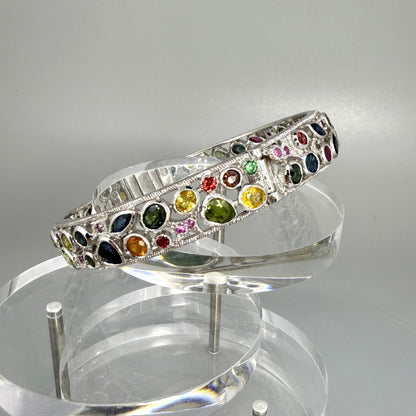 Silver Bracelet Sapphire multicolor white gold plated