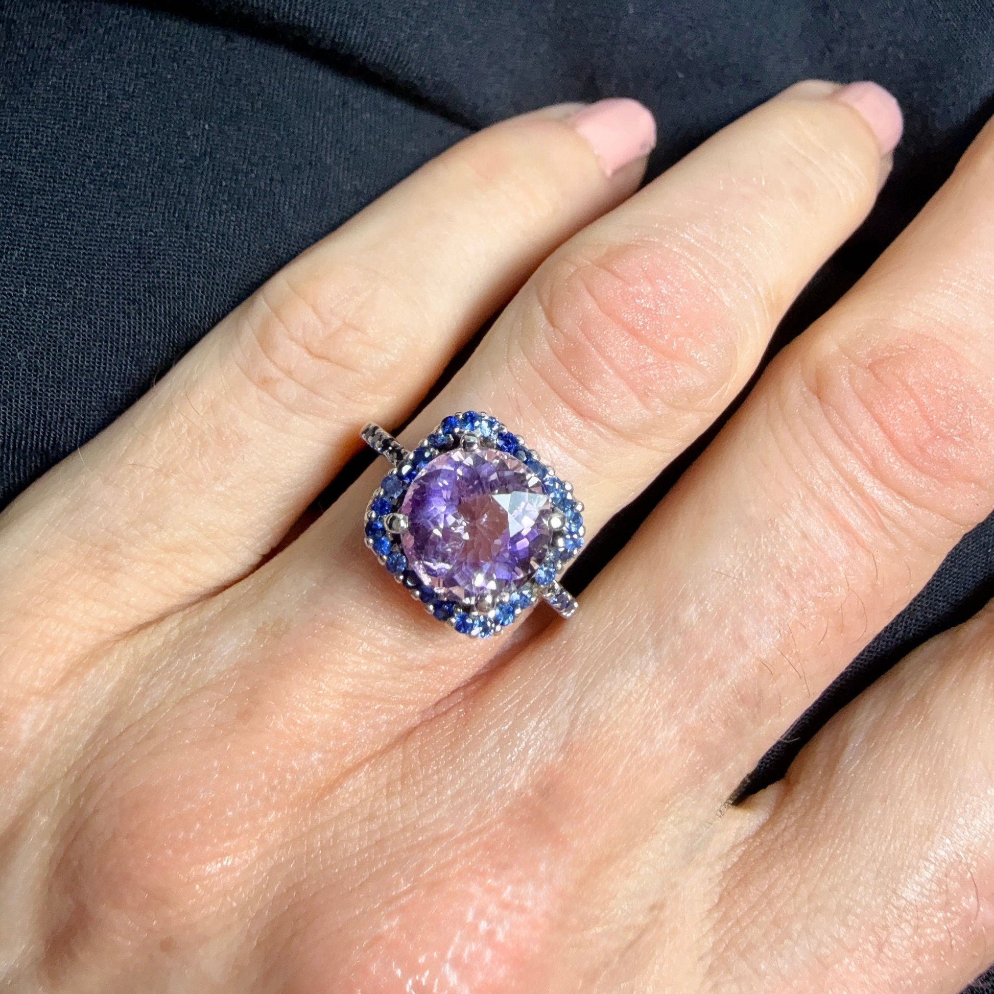 Ring Amethyst Sapphire silver white gold plated