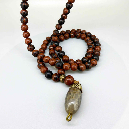 Mahogany Obsidian Mala necklace – natural gemstone beads, handmade meditation jewelry