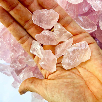 Natural rose quartz rough stones, untreated pink quartz in raw form for lapidary and jewelry projects