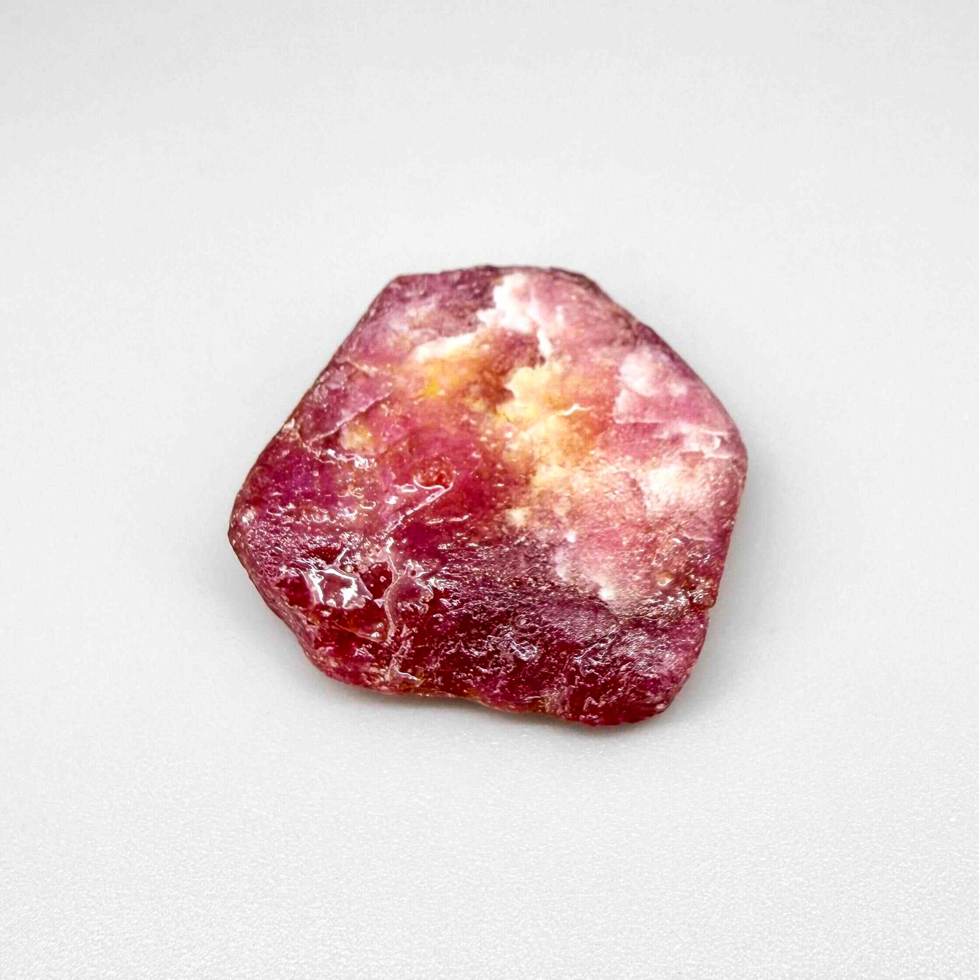 Pink-lilac Ruby rough (Corundum), treated gemstone for lapidary, jewelry projects, and cutting.