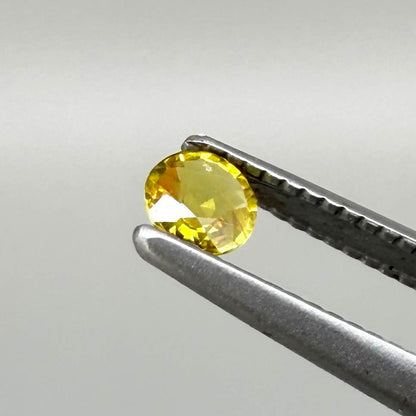Round golden yellow sapphire from Bangkaja, Thailand with warm natural color and lively brilliance.