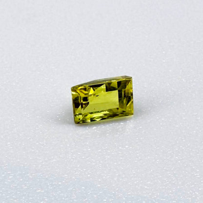 Baguette lemon yellow sapphire from Bangkaja, Thailand with bright vivid color and sharp faceting.