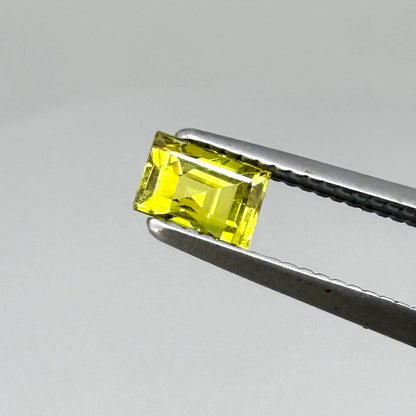Baguette lemon yellow sapphire from Bangkaja, Thailand with bright vivid color and sharp faceting.