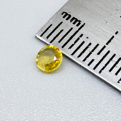 Round golden yellow sapphire from Bangkaja, Thailand with bright natural color and lively brilliance.