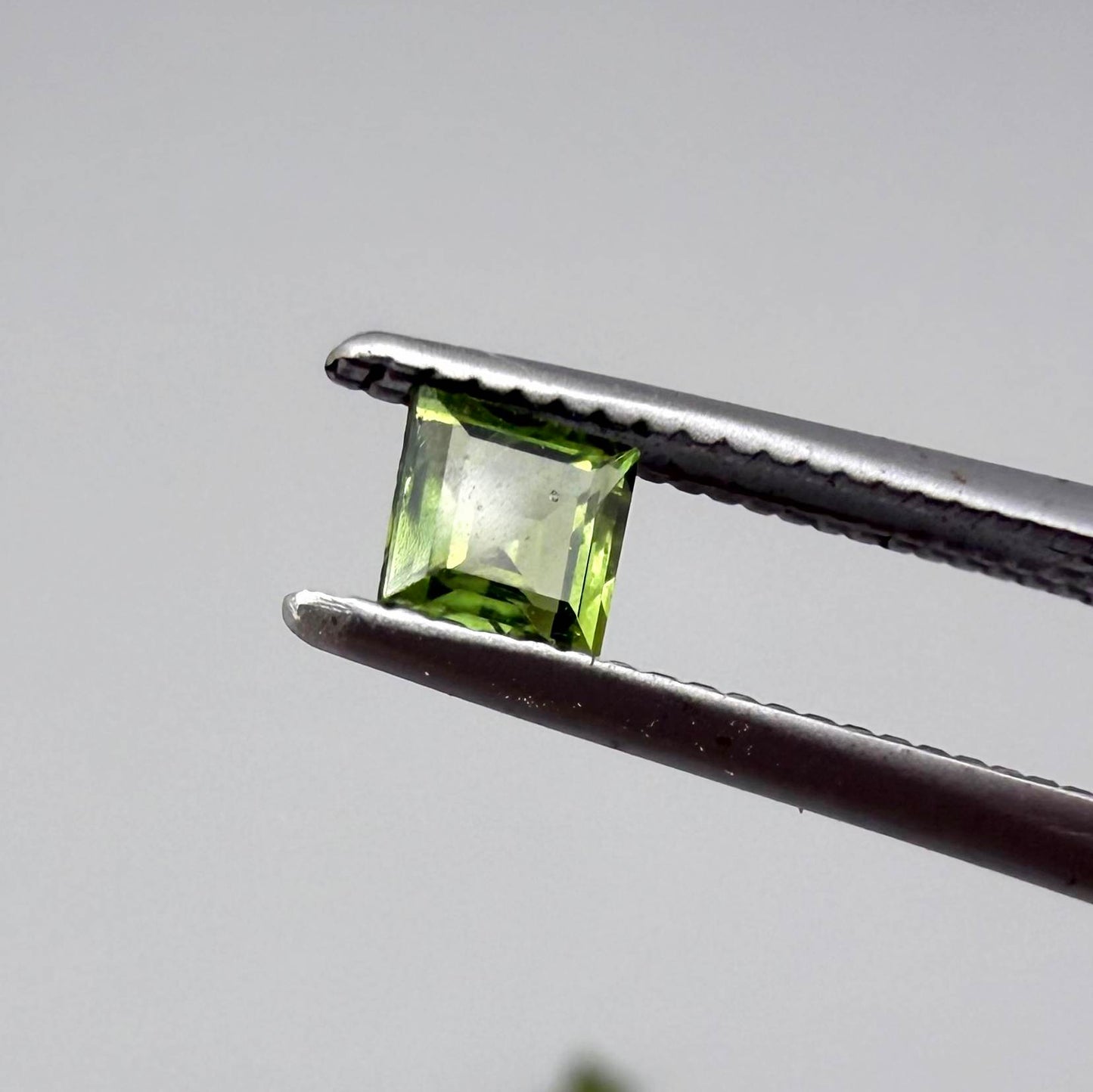 Green sapphire parcel in square cuts from Bangkaja, Thailand showing olive to yellowish-green tones with natural brilliance.