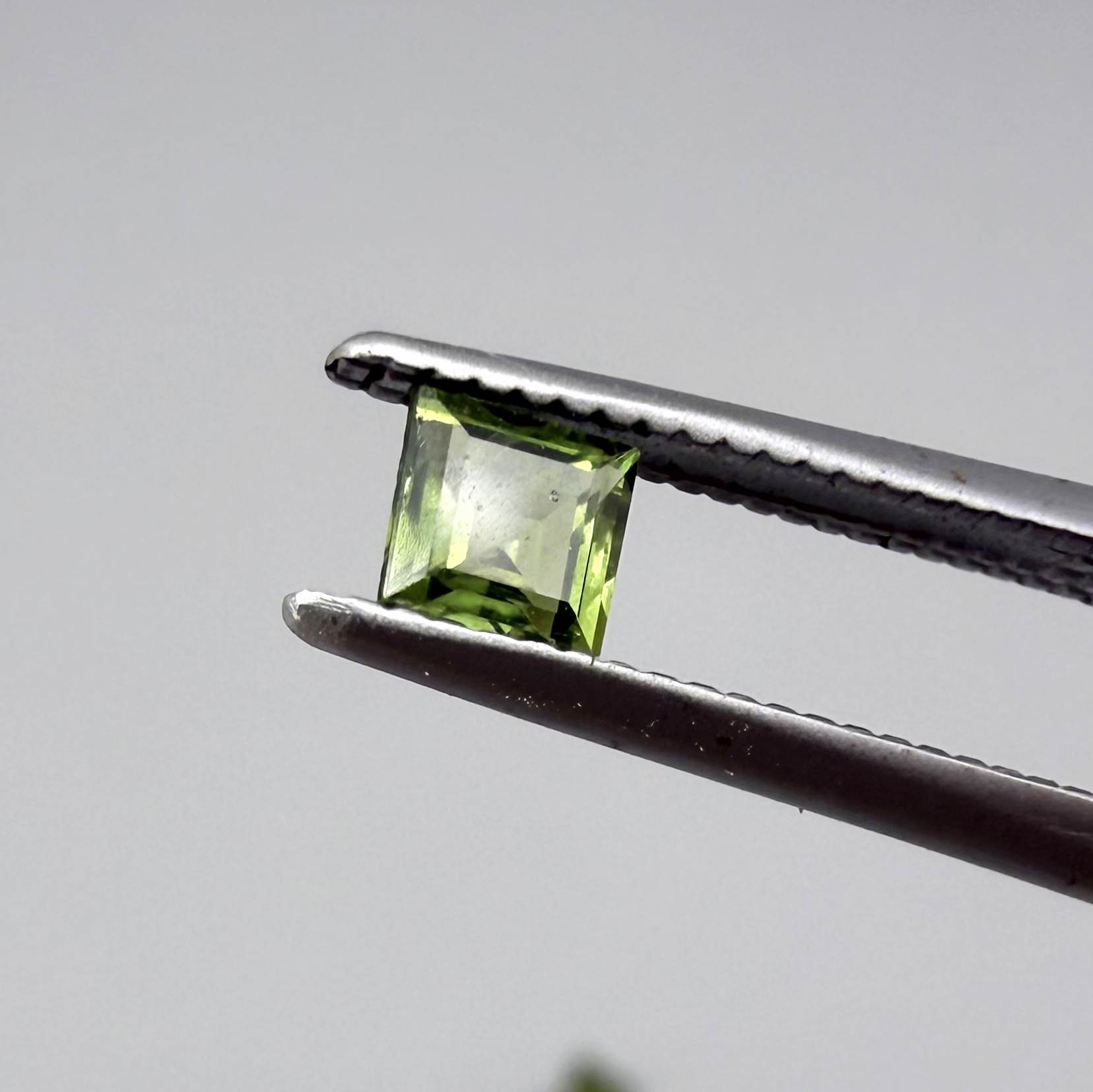 Green sapphire parcel in square cuts from Bangkaja, Thailand showing olive to yellowish-green tones with natural brilliance.